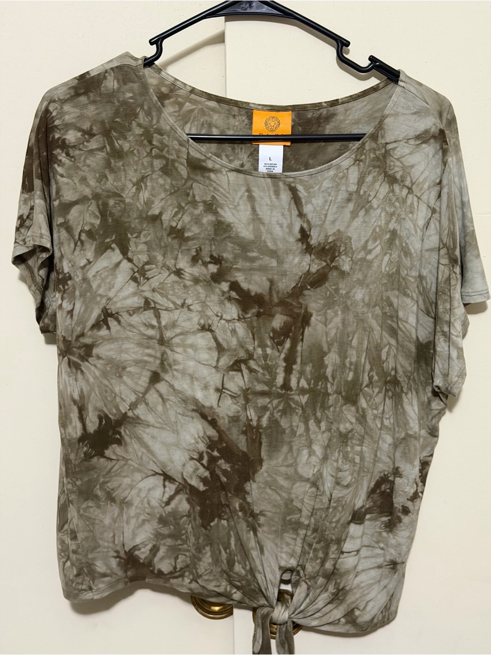 Ruby Rd. Olive Tie-Dye Short Sleeve Tie-Front Top